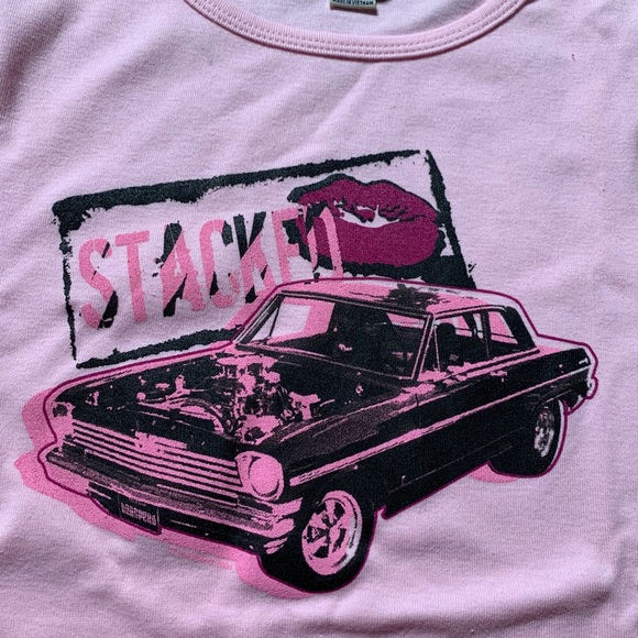 Bonspeed Women’s Cap Sleeve T Pink Screend Graphic - Picture 2 of 5